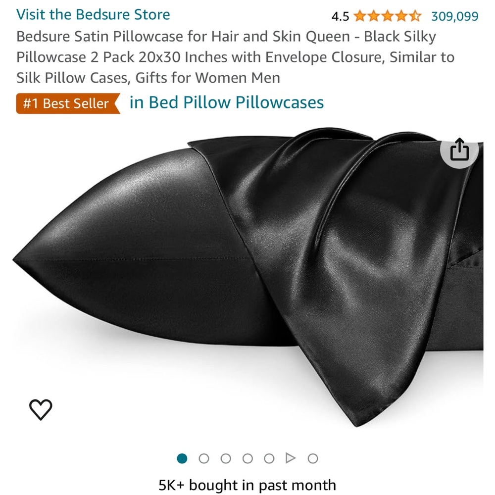 Bedelite Satin pillowcase Set of 2 Black Queen 20 x 30